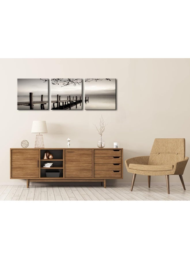 Pyradecor Peace 3 panels Black and White Landscape Canvas Prints - Image 2