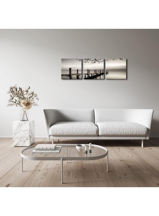 Pyradecor Peace 3 panels Black and White Landscape Canvas Prints - Image 4
