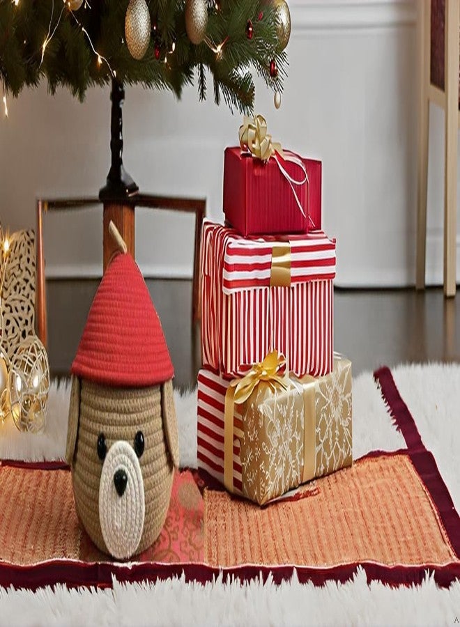2 GUDD RUGS سلة تخزين متعددة الأغراض من الجوت من 2GUDD® مع غطاء، مناسبة للحمام وغرفة المعيشة والمطبخ، صندوق تنظيم، صندوق أدوات تجميل، صندوق إسعافات أولية (عبوة من قطعة واحدة) 25×20 سم، بيج وأحمر - Image 3