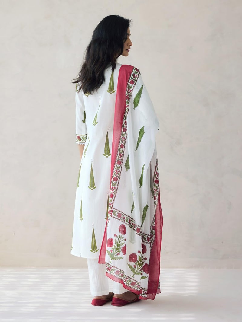 FIORRA Women's Off-White Printed Anarkali Kurta Set with Dupatta - Image 2