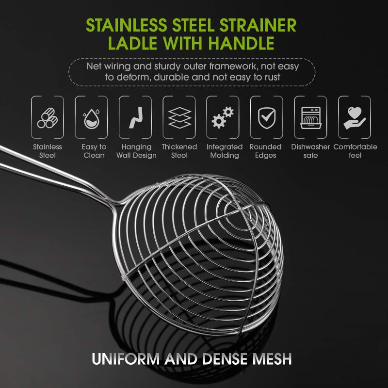 Geiserailie 10 Pieces 6 Pieces Hot Pot Kit Strainer Scoops Stainless Steel 2.5 Inch Mini Spider Strainer Skimmer Pasta Mesh Spoon Asian Skimmer Spoon Ladle with Handle for Home (Black) - Image 4