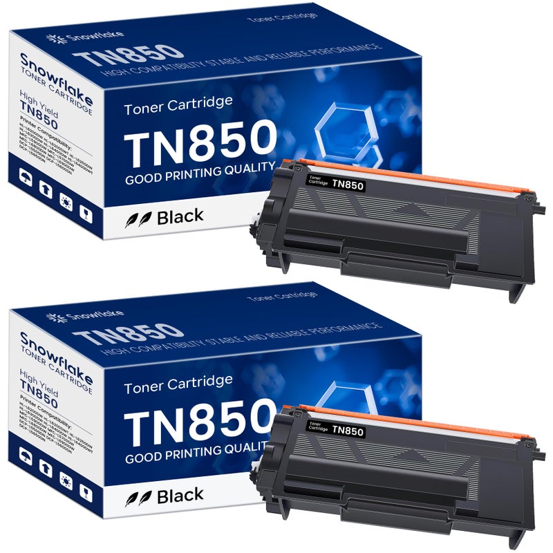 SNOWFLAKE TN-850 TN850 Toner 2 Pack Compatible TN850 High Yield Black Toner Cartridge Replacement for Brother TN-850 MFC-L5850DW MFC-L5700DW MFC-L5900DW MFC-L6900DW MFC-L6800DW Toner. - Image 1