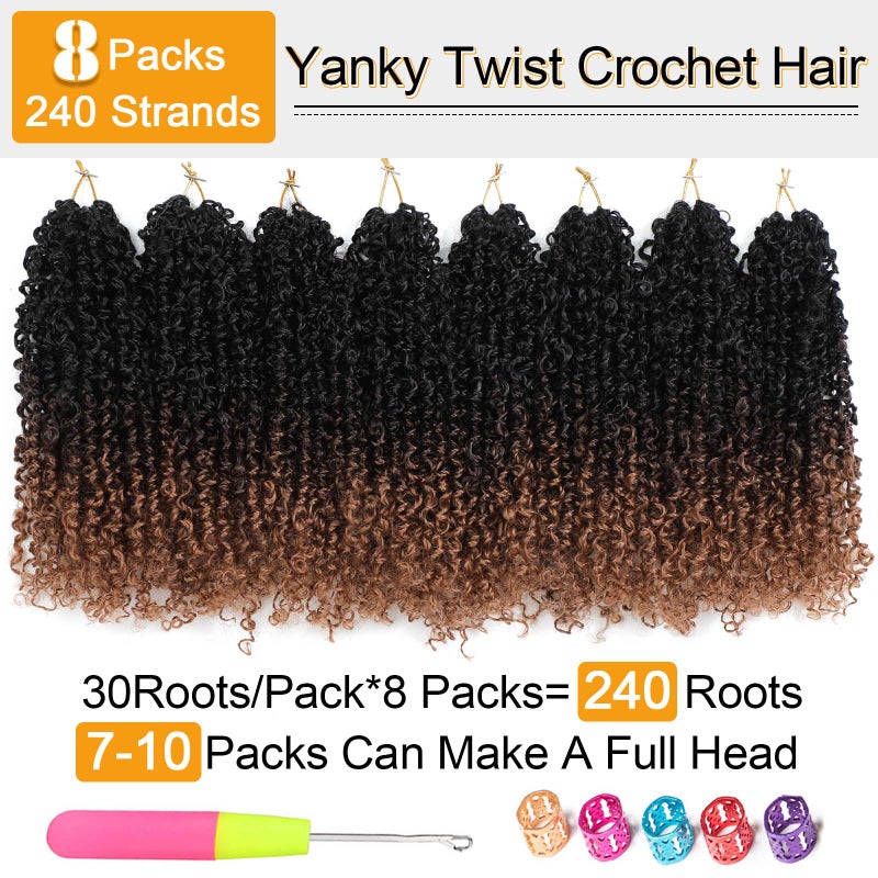 Aksice Pre-looped Yanky Twist Crochet Hair 8 Inch 8 Packs Bohemian Passion Twist Spring Mini Twist Crochet Hair for Black Women Boho Crochet Braids Synthetic (1B/4/30) - Image 4