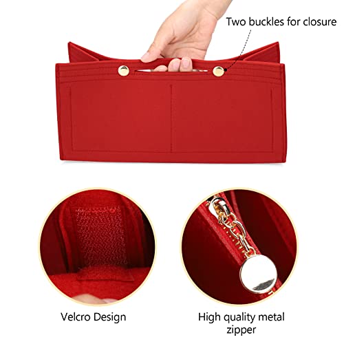 LEXSION Felt Purse Organizer Insert,Handbag Organizer with Detachalbe Zipper Pocket for ONTHEGO PM,3 Size 8034 Red Small - Image 3