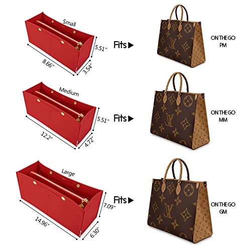 LEXSION Felt Purse Organizer Insert,Handbag Organizer with Detachalbe Zipper Pocket for ONTHEGO PM,3 Size 8034 Red Small - Image 2