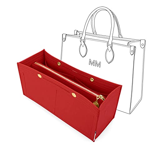 LEXSION Felt Purse Organizer Insert,Handbag Organizer with Detachalbe Zipper Pocket for ONTHEGO PM,3 Size 8034 Red Small - Image 1