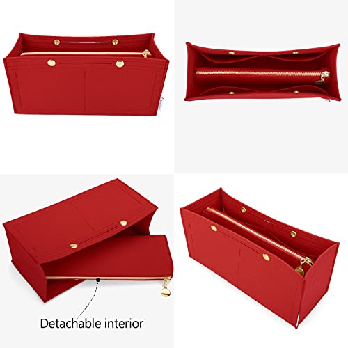 LEXSION Felt Purse Organizer Insert,Handbag Organizer with Detachalbe Zipper Pocket for ONTHEGO PM,3 Size 8034 Red Small - Image 4