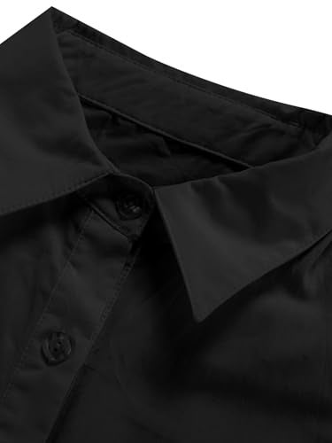 Rooscier Women's Casual Shirt Dress Collar V Neck Button Down Short Sleeve Summer Mini Dresses Plain Black Small - Image 4