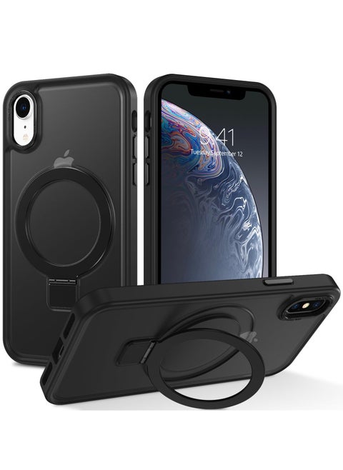 iPhone XR MagSafe Case with Magnetic Invisible Stand,【Full Shockproof Protection】Matte Back Phone Cover with Magnet Kickstand for Apple XR (2018)(Black)