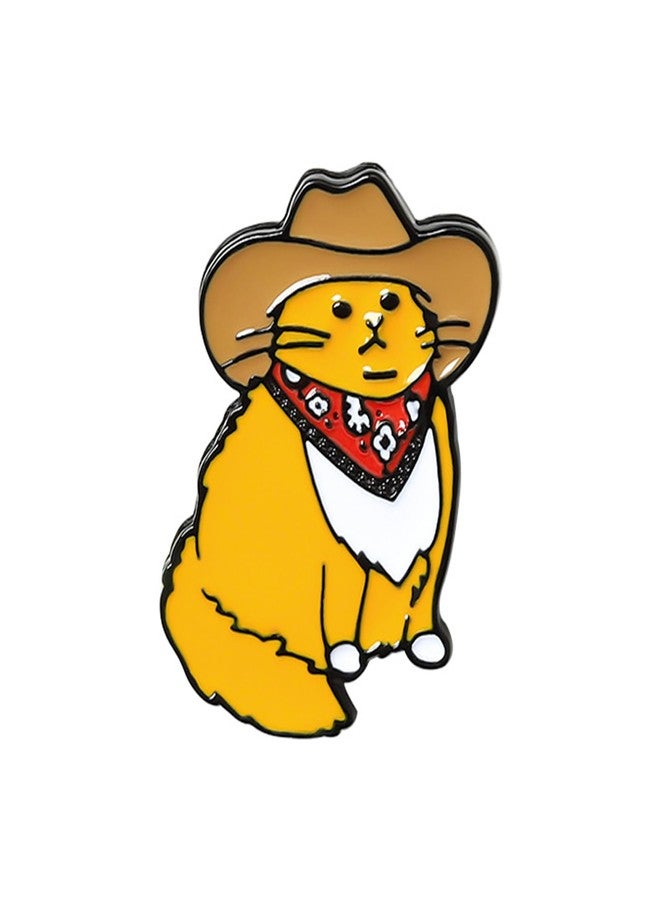POYAMUSE Funny Cowboy Cat Brooch Pin - Lovely Enamel Pin for Cat Lovers - Cute Cowboy Ginger Cat Lapel Pin-cowboy ginger - Image 1