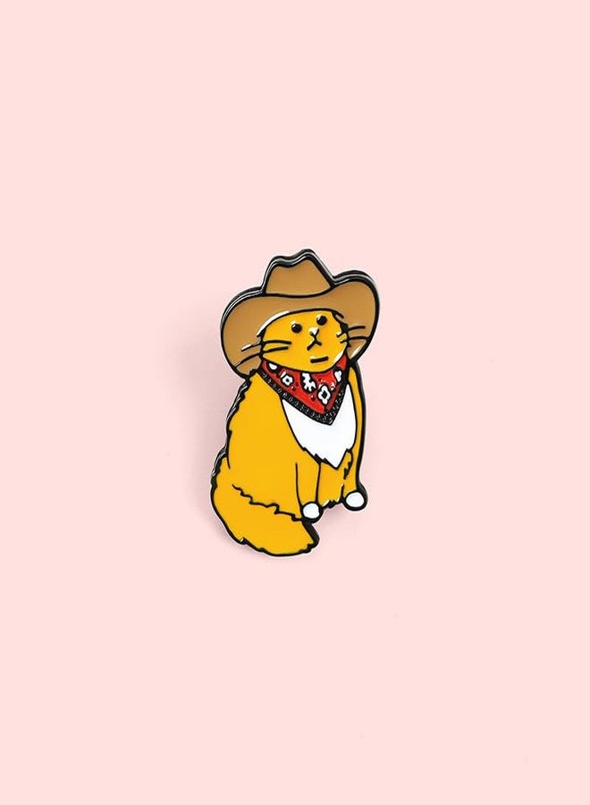 POYAMUSE Funny Cowboy Cat Brooch Pin - Lovely Enamel Pin for Cat Lovers - Cute Cowboy Ginger Cat Lapel Pin-cowboy ginger - Image 2