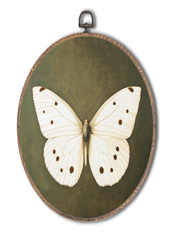 Tzhim Vintage White Butterfly Round Wall Art Decor, Dark Cottagecore Butterfly Hanging Wall Art Canvas Framed, Butterfly Sage Green Wall Sculptures for Home Room Bedroom Bathroom Decor, 10x10in - Image 1