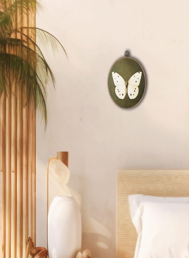 Tzhim Vintage White Butterfly Round Wall Art Decor, Dark Cottagecore Butterfly Hanging Wall Art Canvas Framed, Butterfly Sage Green Wall Sculptures for Home Room Bedroom Bathroom Decor, 10x10in - Image 4
