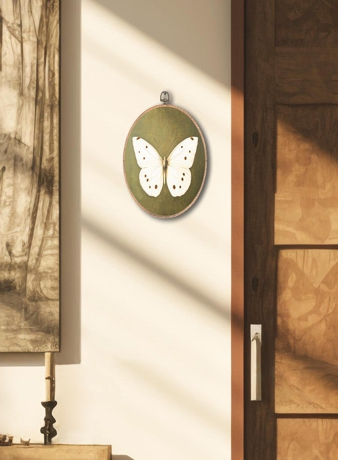 Tzhim Vintage White Butterfly Round Wall Art Decor, Dark Cottagecore Butterfly Hanging Wall Art Canvas Framed, Butterfly Sage Green Wall Sculptures for Home Room Bedroom Bathroom Decor, 10x10in - Image 5