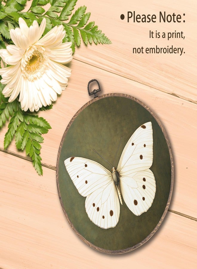 Tzhim Vintage White Butterfly Round Wall Art Decor, Dark Cottagecore Butterfly Hanging Wall Art Canvas Framed, Butterfly Sage Green Wall Sculptures for Home Room Bedroom Bathroom Decor, 10x10in - Image 3