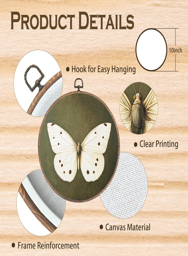 Tzhim Vintage White Butterfly Round Wall Art Decor, Dark Cottagecore Butterfly Hanging Wall Art Canvas Framed, Butterfly Sage Green Wall Sculptures for Home Room Bedroom Bathroom Decor, 10x10in - Image 2