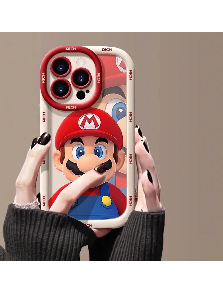 NIBEMINENT Mario Protective TPU Case Cover For iPhone 16, Puff Antique White/Red Hat Red Letter Mario