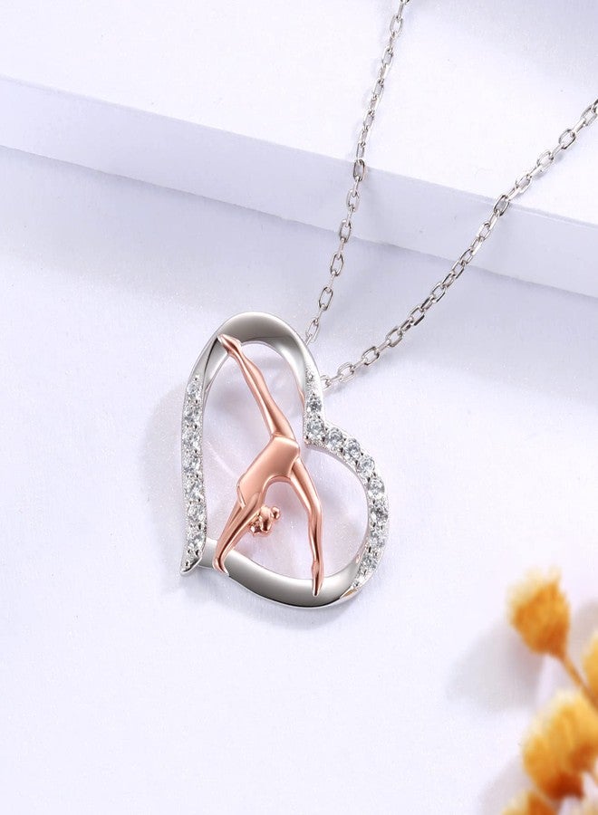 MANBU Sterling Silver Gymnastics Earrings Necklace Gymnast Heart Rose Gold Plated Jewelry Christmas Gymnastics Gifts for Daughter Granddaughter Gymnasts (Gymnast Necklace) - Image 2