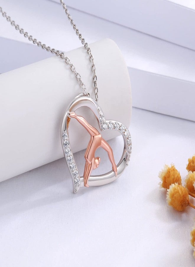 MANBU Sterling Silver Gymnastics Earrings Necklace Gymnast Heart Rose Gold Plated Jewelry Christmas Gymnastics Gifts for Daughter Granddaughter Gymnasts (Gymnast Necklace) - Image 3