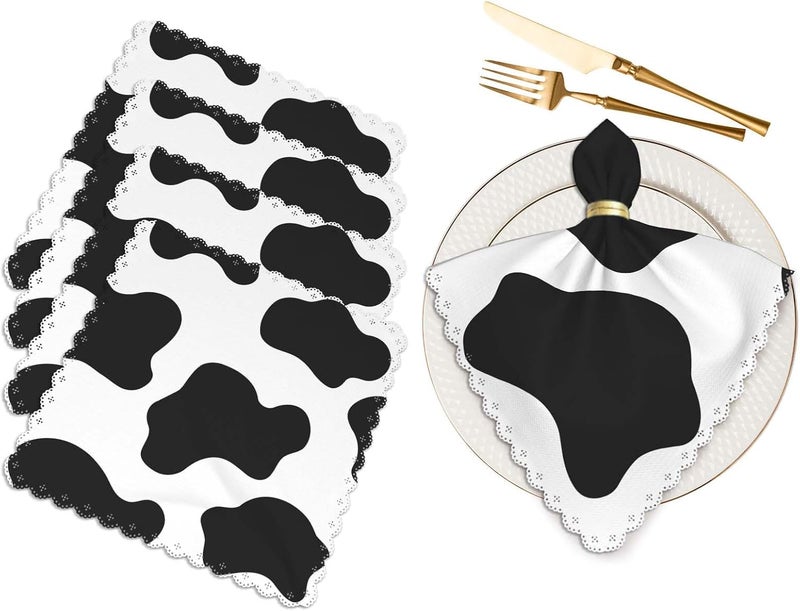 Yibeas Milk Cow Spots Napkins Cloth Washable Set of 4 Animal Skin Texture Polyester Kitchen Dinner Napkins for Holiday Festive Wedding Decor 18 x 18 inch - Image 1