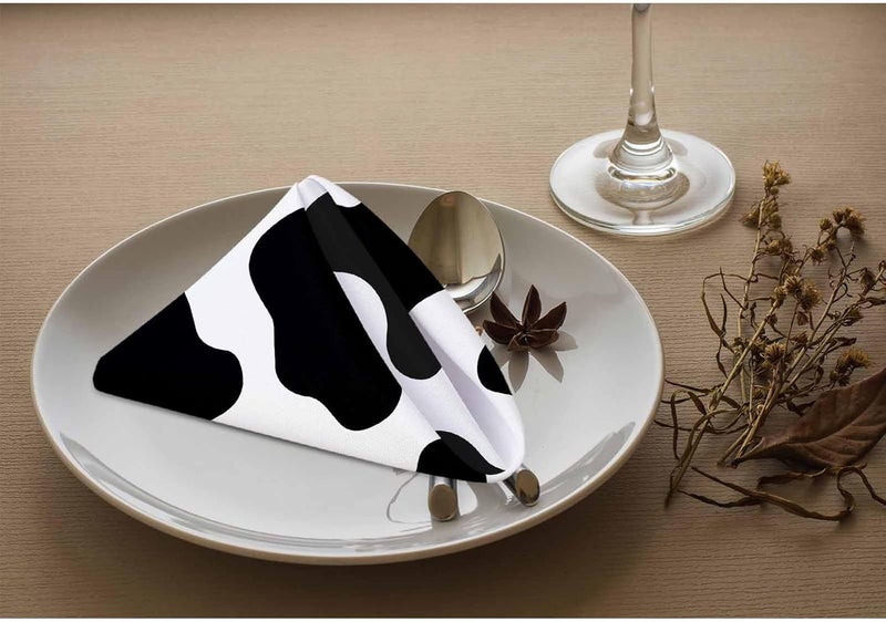 Yibeas Milk Cow Spots Napkins Cloth Washable Set of 4 Animal Skin Texture Polyester Kitchen Dinner Napkins for Holiday Festive Wedding Decor 18 x 18 inch - Image 3