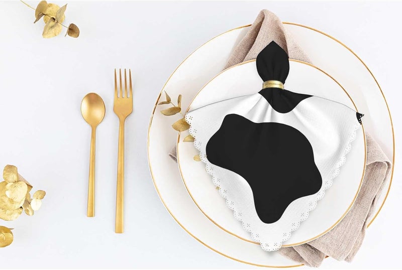 Yibeas Milk Cow Spots Napkins Cloth Washable Set of 4 Animal Skin Texture Polyester Kitchen Dinner Napkins for Holiday Festive Wedding Decor 18 x 18 inch - Image 5