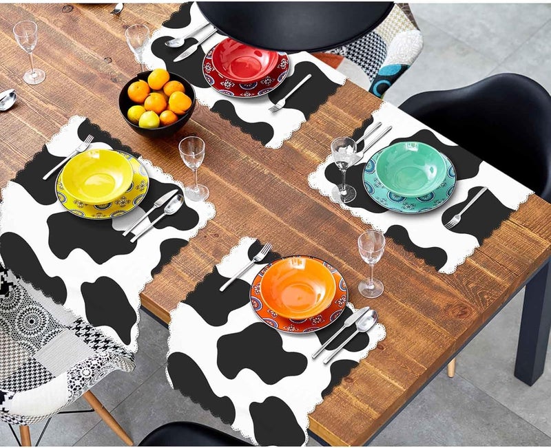 Yibeas Milk Cow Spots Napkins Cloth Washable Set of 4 Animal Skin Texture Polyester Kitchen Dinner Napkins for Holiday Festive Wedding Decor 18 x 18 inch - Image 4