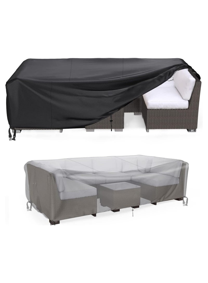 NANAO أغطية أثاث الفناء، غطاء أثاث خارجي مقاوم للماء، غطاء مجموعة الأرائك الخارجية مقاوم للرياح والغبار ومضاد للأشعة فوق البنفسجية، غطاء طاولة قهوة واقي متين مستطيل 350 سم طول 260 سم عرض 90 سم ارتفاع - Image 1