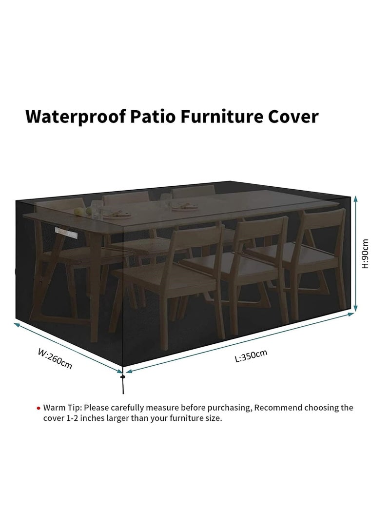 NANAO أغطية أثاث الفناء، غطاء أثاث خارجي مقاوم للماء، غطاء مجموعة الأرائك الخارجية مقاوم للرياح والغبار ومضاد للأشعة فوق البنفسجية، غطاء طاولة قهوة واقي متين مستطيل 350 سم طول 260 سم عرض 90 سم ارتفاع - Image 2