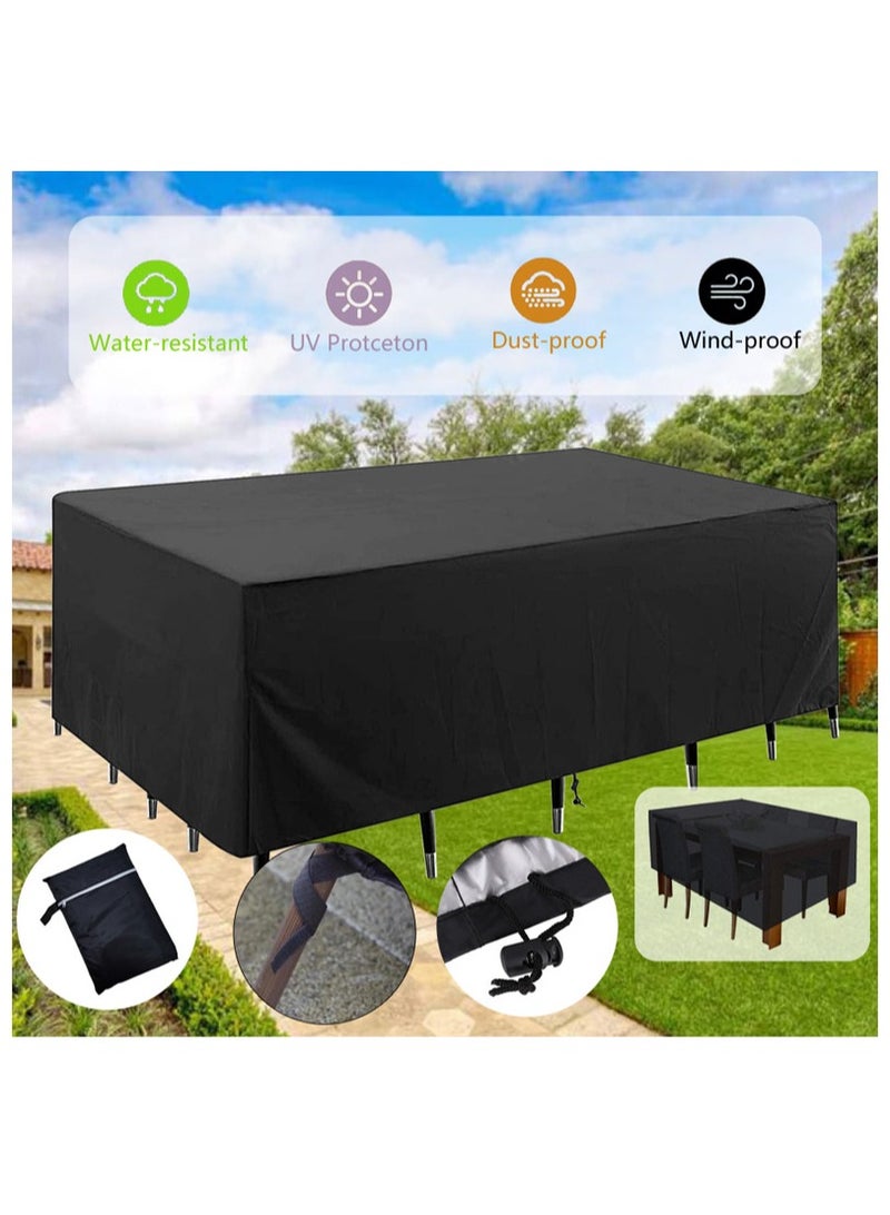 NANAO أغطية أثاث الفناء، غطاء أثاث خارجي مقاوم للماء، غطاء مجموعة الأرائك الخارجية مقاوم للرياح والغبار ومضاد للأشعة فوق البنفسجية، غطاء طاولة قهوة واقي متين مستطيل 350 سم طول 260 سم عرض 90 سم ارتفاع - Image 4