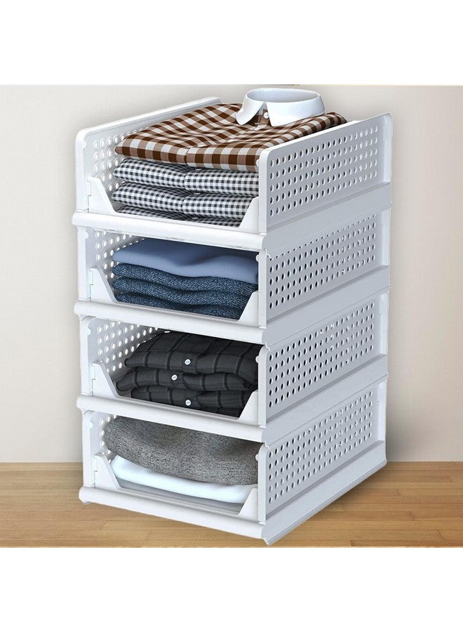 LAXIS HOMFIL Brand Clothes Organizer for Wardrobe, Folding Closet Organizer Storage Box Stackable Plastic Drawer Basket for Clothes Almirah Cupboard Kitchen Bathroom Office (4 PCS, Stackable Rack) - Image 1