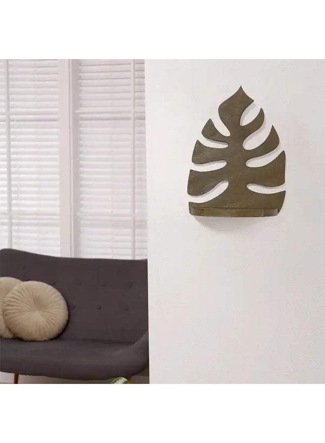 Rustic Wooden Leaf Storage Rack Solid Wood Floating Wall Shelf 1pc - Image 5