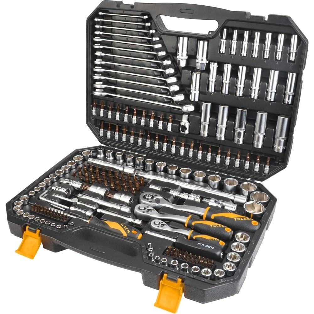 216-Piece Industrial Tool Set Complete Heavy-Duty Professional Hand Tools Kit with Sockets, Ratchets, Wrenches and Repair Accessories for Workshop and Home Use