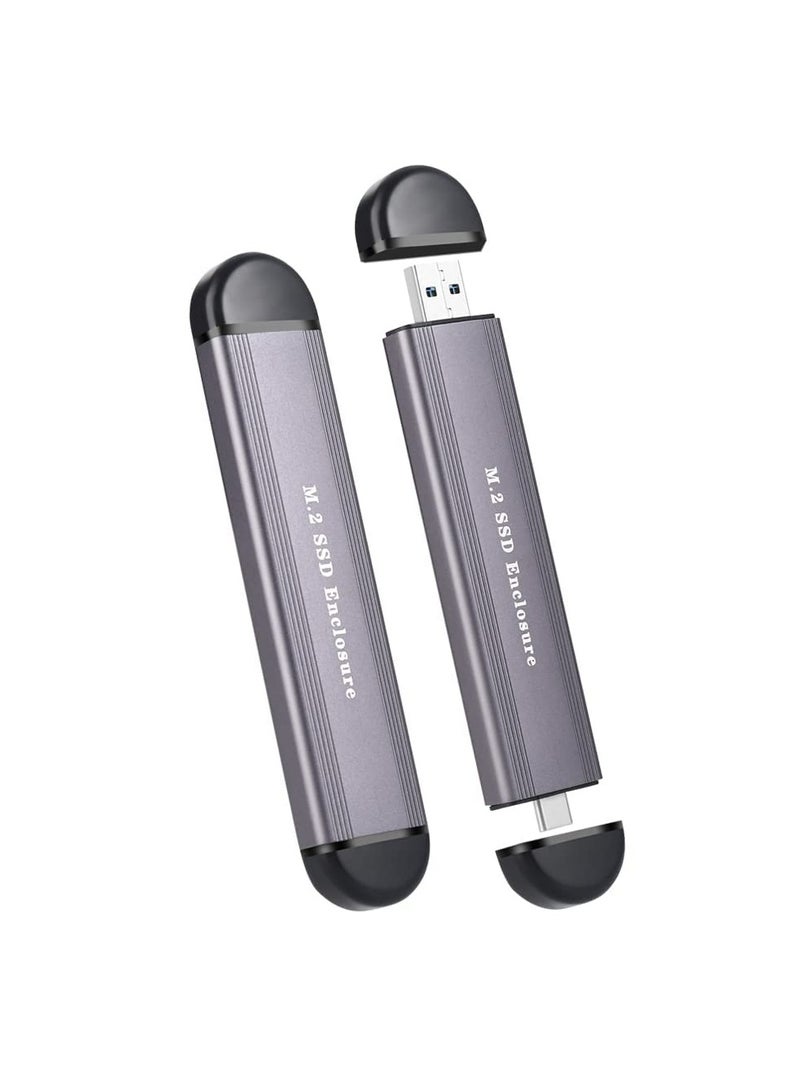 M.2 SSD Enclosure Adapter, NVME/SATA Dual Protocol Adapter Case with USB C 3.1/3.2 Gen 2 and USB A, 10Gbps PCI-E/6Gbps SATA, SSD Case Support for Size 2230/2242/2260/2280 (Silver) - Image 1