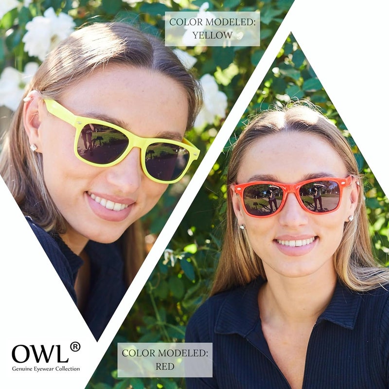 OWL Classic Vintage Sunglasses 80s Style with Clear Lens, Smoke Lens Nerdy Colorful Frames - Image 4