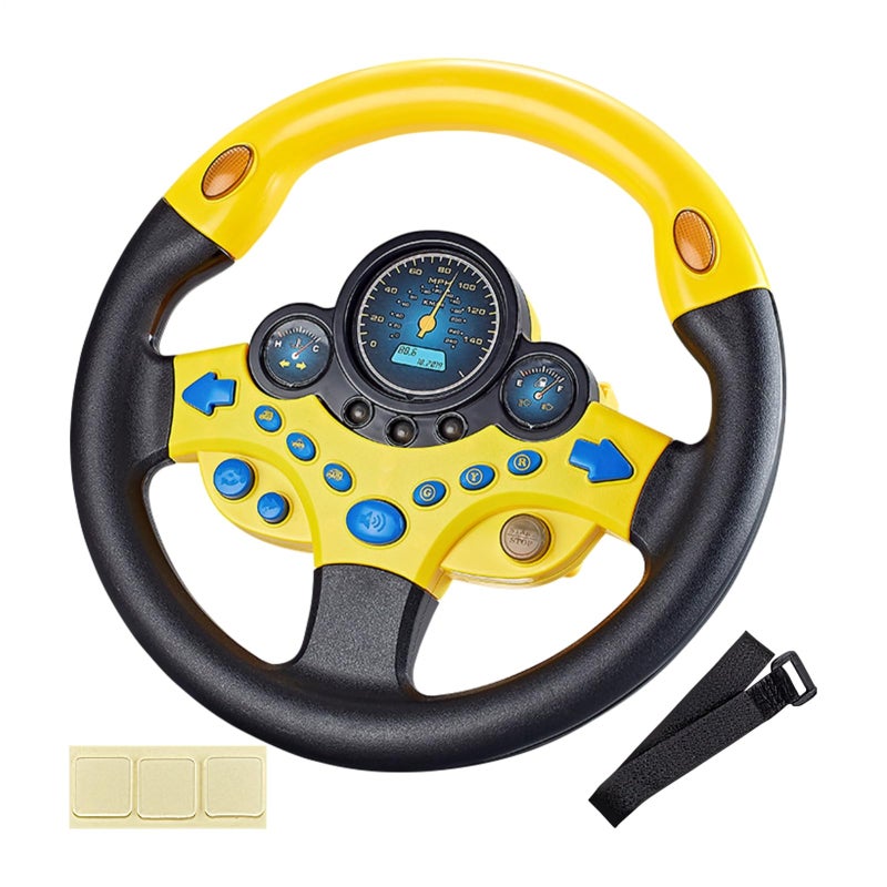 Baby Steering Wheel Toy For Kids With Realistic Car Sounds Lights - Rotatable Simulation Driving Play Wheel For Early Traffic Learning - Image 1