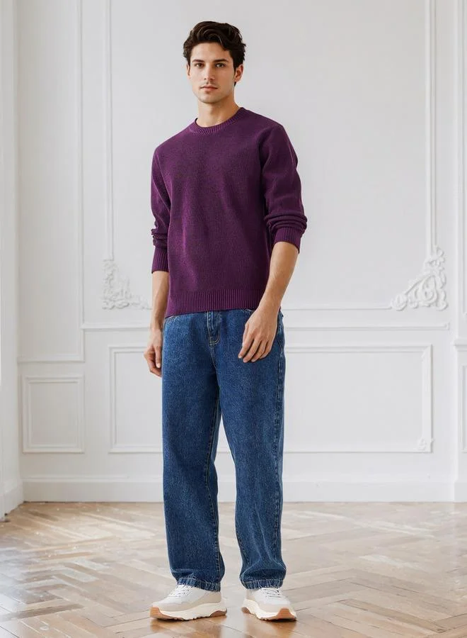 سبلاش فيڤ كنزة رجالية بياقة دائرية بنقش بارز