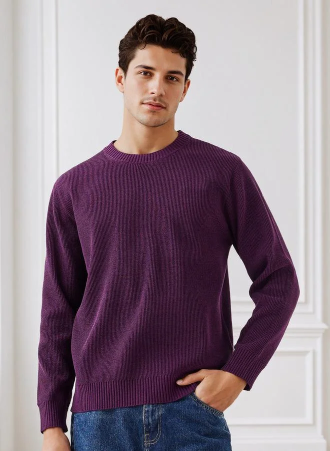 سبلاش فيڤ كنزة رجالية بياقة دائرية بنقش بارز