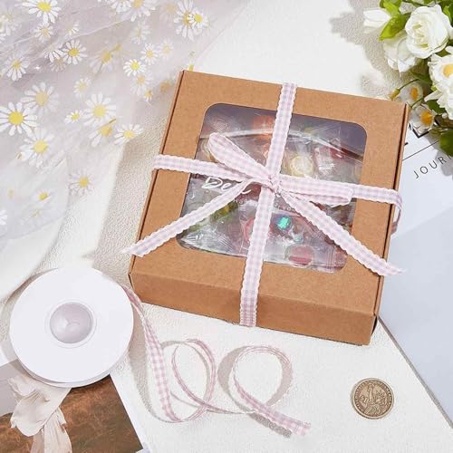 XFSAFDM 2PCS Ribbon Roll, Lace Checkered Ribbon for Gift Wrapping, Wedding Decoration, DIY Crafts (Red+Pink) - Image 3