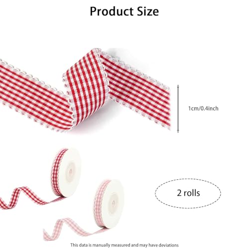 XFSAFDM 2PCS Ribbon Roll, Lace Checkered Ribbon for Gift Wrapping, Wedding Decoration, DIY Crafts (Red+Pink) - Image 2
