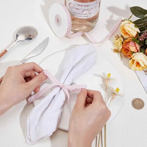 XFSAFDM 2PCS Ribbon Roll, Lace Checkered Ribbon for Gift Wrapping, Wedding Decoration, DIY Crafts (Red+Pink) - Image 4