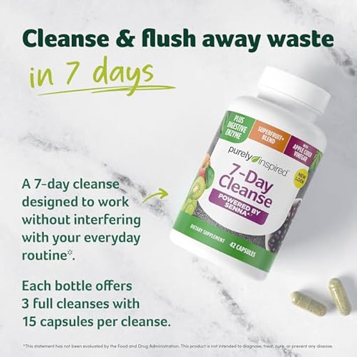 Purely Inspired 7-Day Detox Cleanse - Whole Body Cleanse & Detox Pills for Women & Men, Powered with Senna Leaf, Vitamin C, Apple Cider Vinegar, Digestive Enzymes & Probiotics - 42 Acai Berry Capsules - Image 2