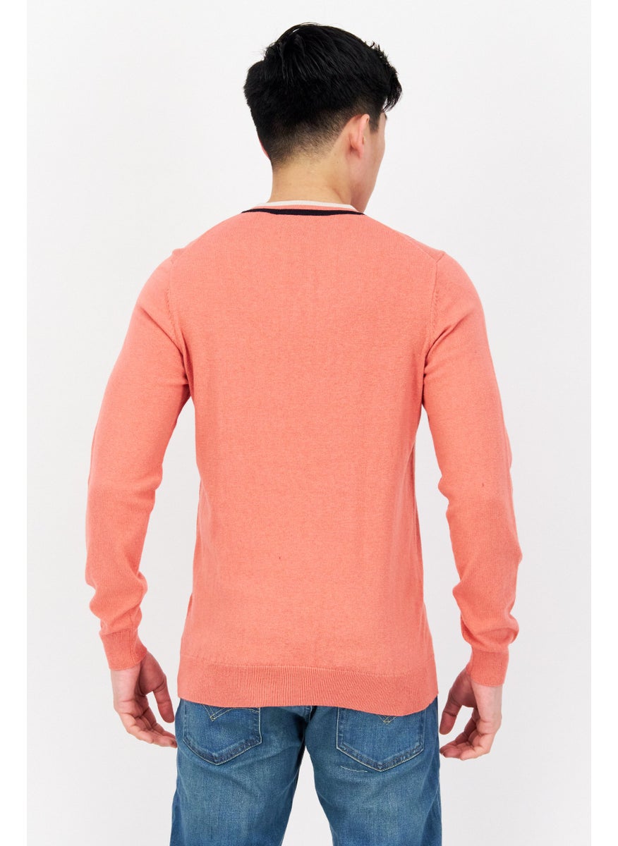 Lyle & Scott Men V-Neck Embroidered Long Sleeves Sweater, Pink  - Image 4