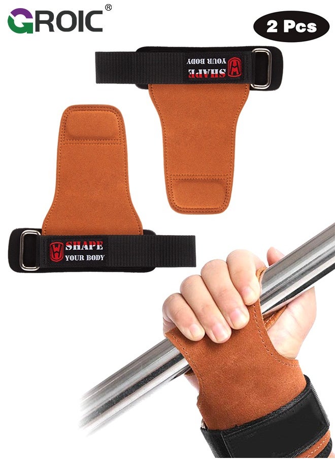 GROIC 1 Pair Gymnastics Hand Grips, Fitness Gloves for Weight Lifting, Powerlifting, Strength Training, Pull-up, Weightlifting Wrist Straps Non-slip Workout Gloves (Brown)  - Image 1