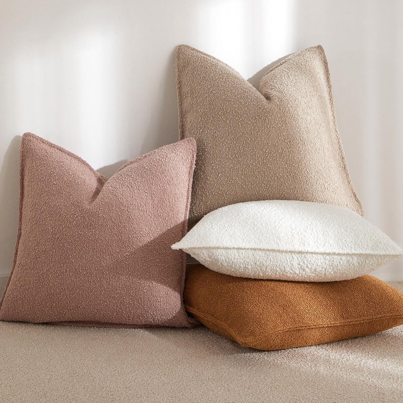 JUSPURBET Mustard Yellow Boucle Throw Pillow Covers 20x20 inch Set of 2 for Couch Bedroom Sofa Living Room Decorative Soft Thick Textured Cushion Covers Boho Pillow Cases with Hidden Zipper - Image 4
