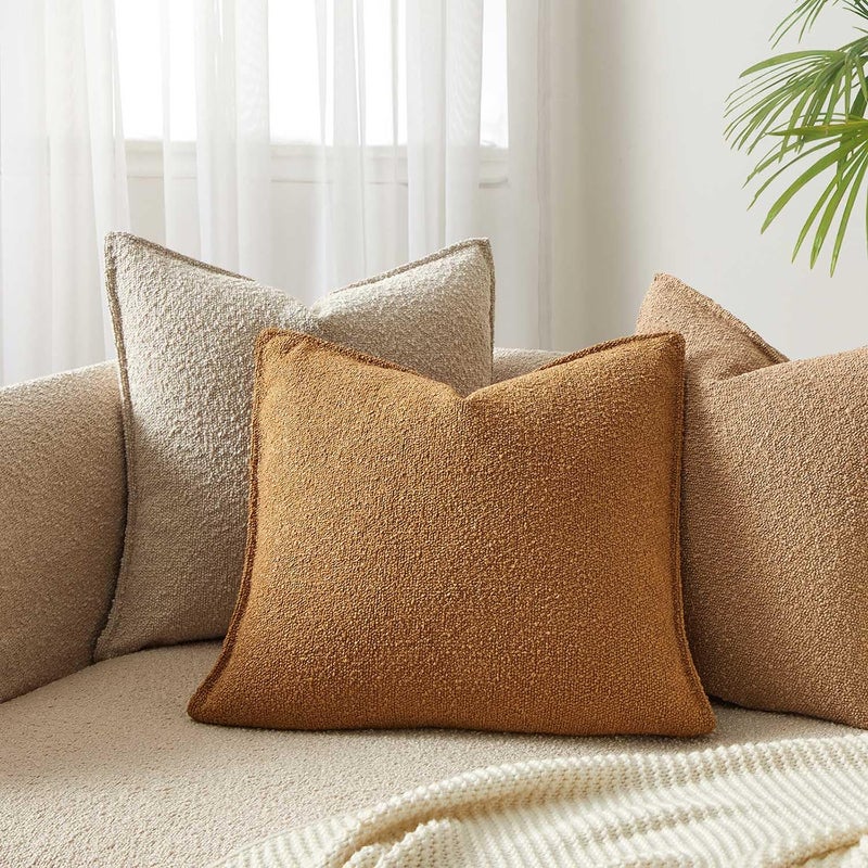 JUSPURBET Mustard Yellow Boucle Throw Pillow Covers 20x20 inch Set of 2 for Couch Bedroom Sofa Living Room Decorative Soft Thick Textured Cushion Covers Boho Pillow Cases with Hidden Zipper - Image 2