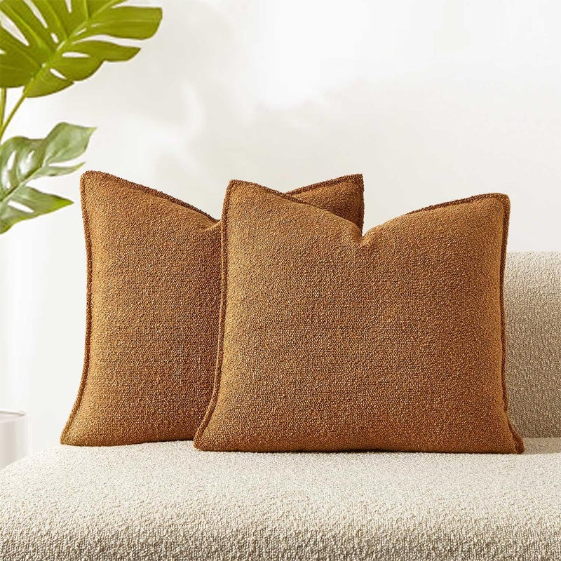 JUSPURBET Mustard Yellow Boucle Throw Pillow Covers 20x20 inch Set of 2 for Couch Bedroom Sofa Living Room Decorative Soft Thick Textured Cushion Covers Boho Pillow Cases with Hidden Zipper - Image 1