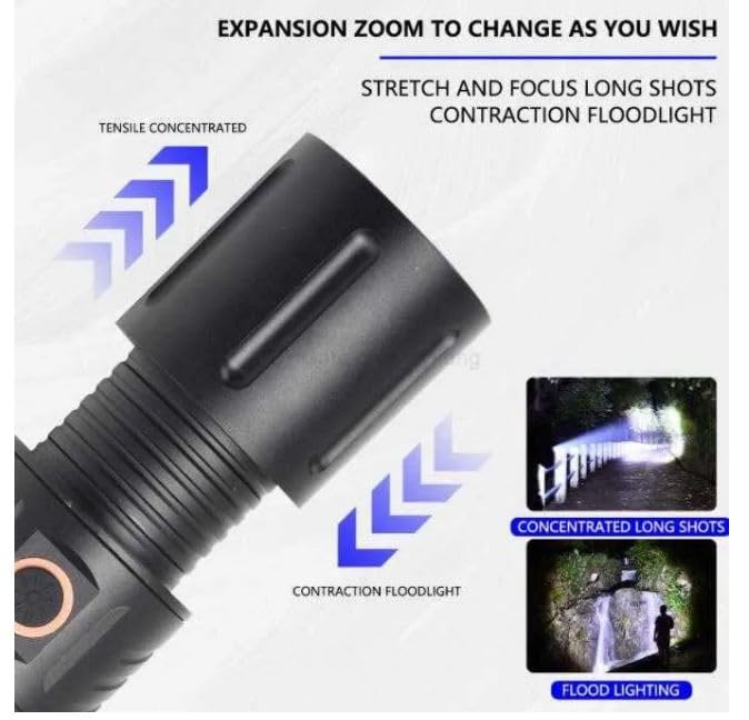 Calyrex 2000 High Lumen TypeC USB Rechargeable Tactical Lantern Super Bright LED Flashlight Waterproof Handheld Flashlight with 5 Modes for Camping Emergency Hiking - Image 3