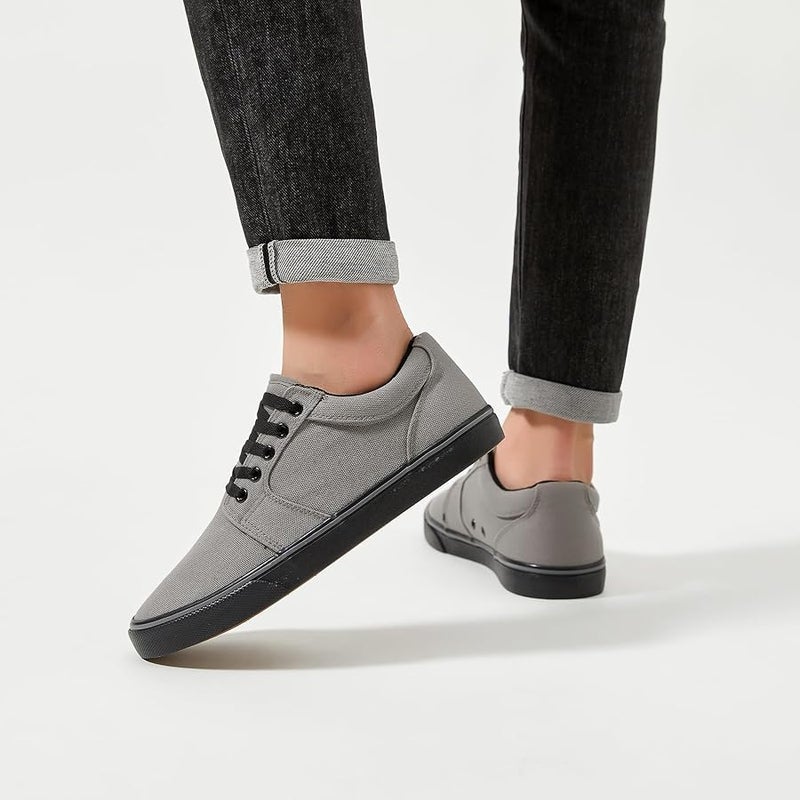 BENPAO Mens White Casual Shoes All Black Fashion Sneakers for Men Low Top Lace Up Canvas Shoes - Image 5