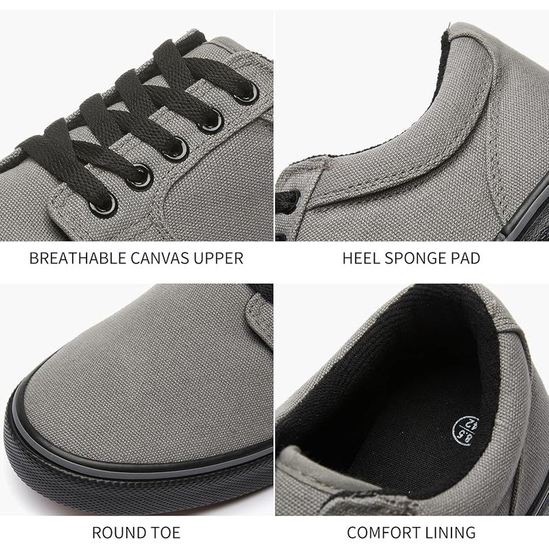 BENPAO Mens White Casual Shoes All Black Fashion Sneakers for Men Low Top Lace Up Canvas Shoes - Image 4